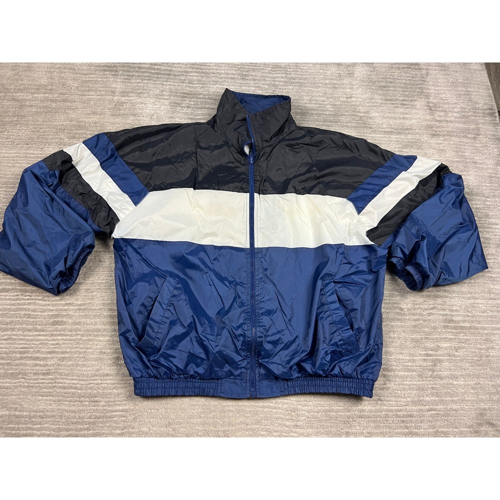 Sierra Pacific Windbreaker Mens XL Blue Black White Colorblock Full Zip Jacket